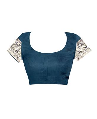Navy Blue Woven Art Silk Saree With Blouse 5