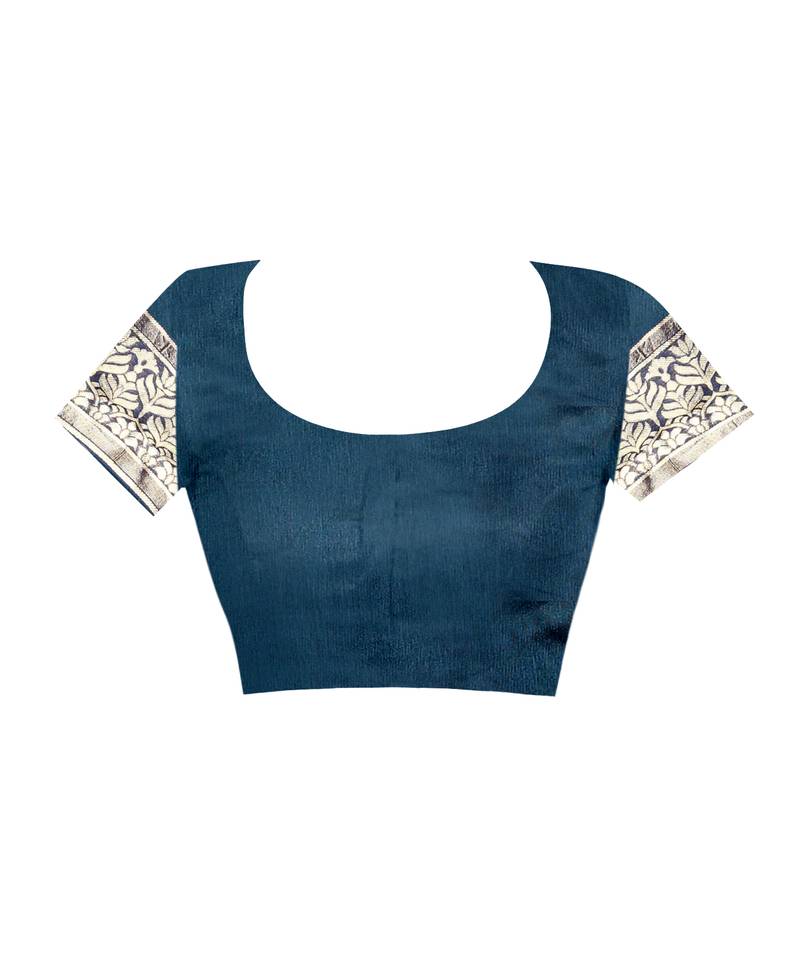 Navy Blue Woven Art Silk Saree With Blouse