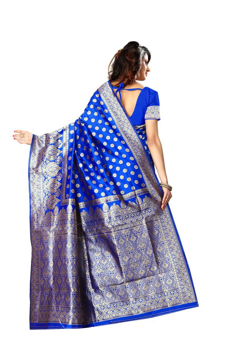 Royal Blue Woven Art Silk Saree With Blouse