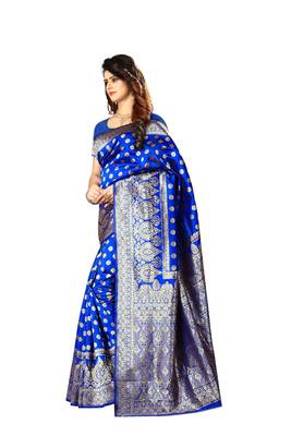 Royal Blue Woven Art Silk Saree With Blouse 3