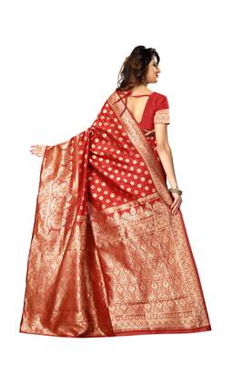 Red Woven Art Silk Saree With Blouse 2