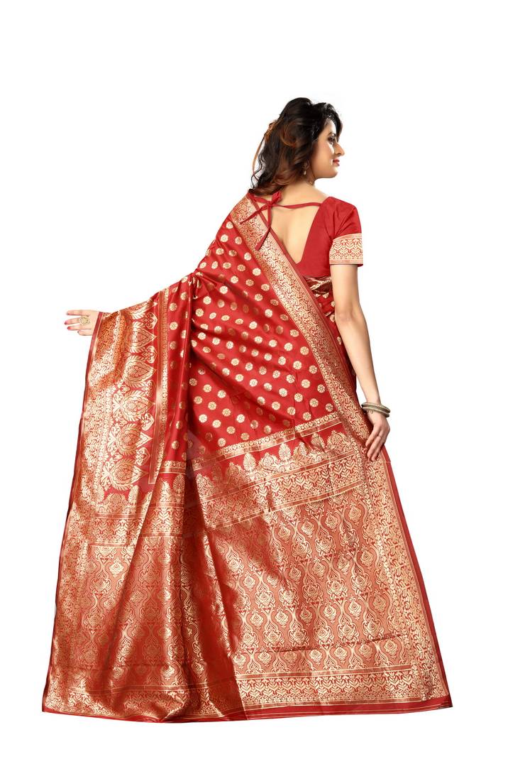 Red Woven Art Silk Saree With Blouse