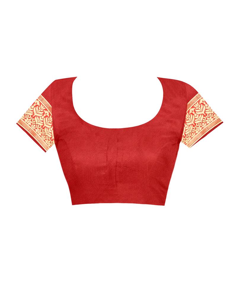 Red Woven Art Silk Saree With Blouse