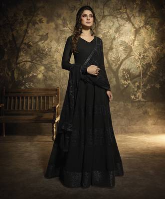 Black Embroidered Faux Georgette Salwar 1