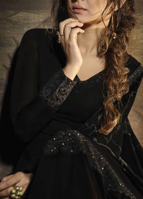 Black Embroidered Faux Georgette Salwar 3