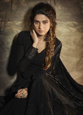 Black Embroidered Faux Georgette Salwar 4