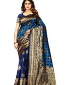 Navy Blue Woven Art Silk Saree With Blouse
