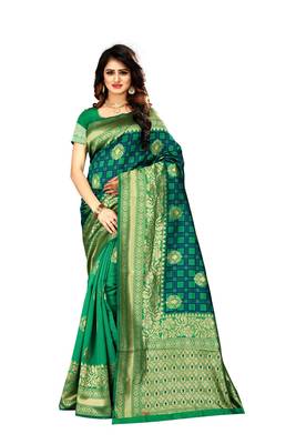 Rama Woven Art Silk Saree With Blouse 1