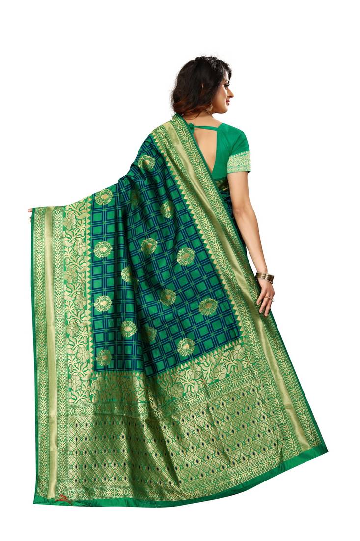 Rama Woven Art Silk Saree With Blouse