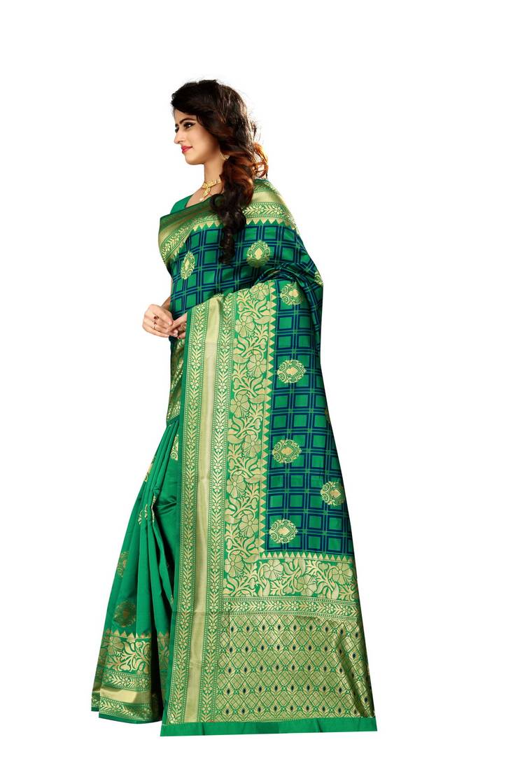 Rama Woven Art Silk Saree With Blouse