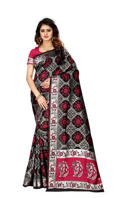 Black Woven Banarasi Saree With Blouse 1