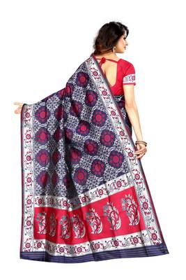 Navy Blue Woven Banarasi Silk Saree With Blouse 2