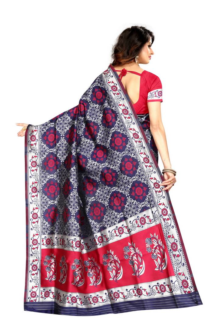 Navy Blue Woven Banarasi Silk Saree With Blouse