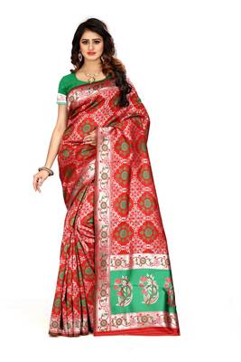 Red Woven Art Silk Saree With Blouse 1