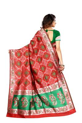 Red Woven Art Silk Saree With Blouse 2