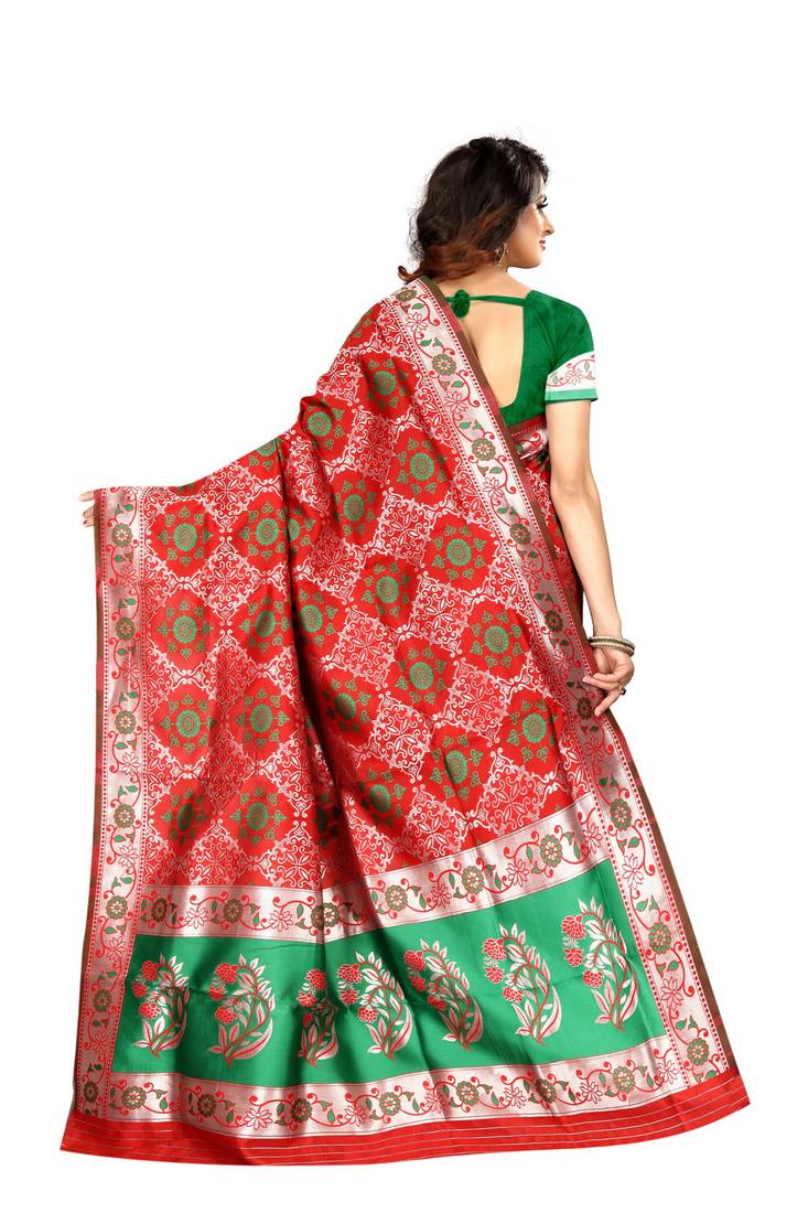 Red Woven Art Silk Saree With Blouse