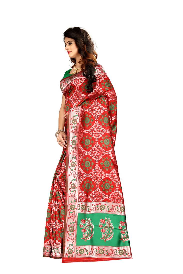 Red Woven Art Silk Saree With Blouse