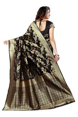 Black Woven Art Silk Saree With Blouse 2