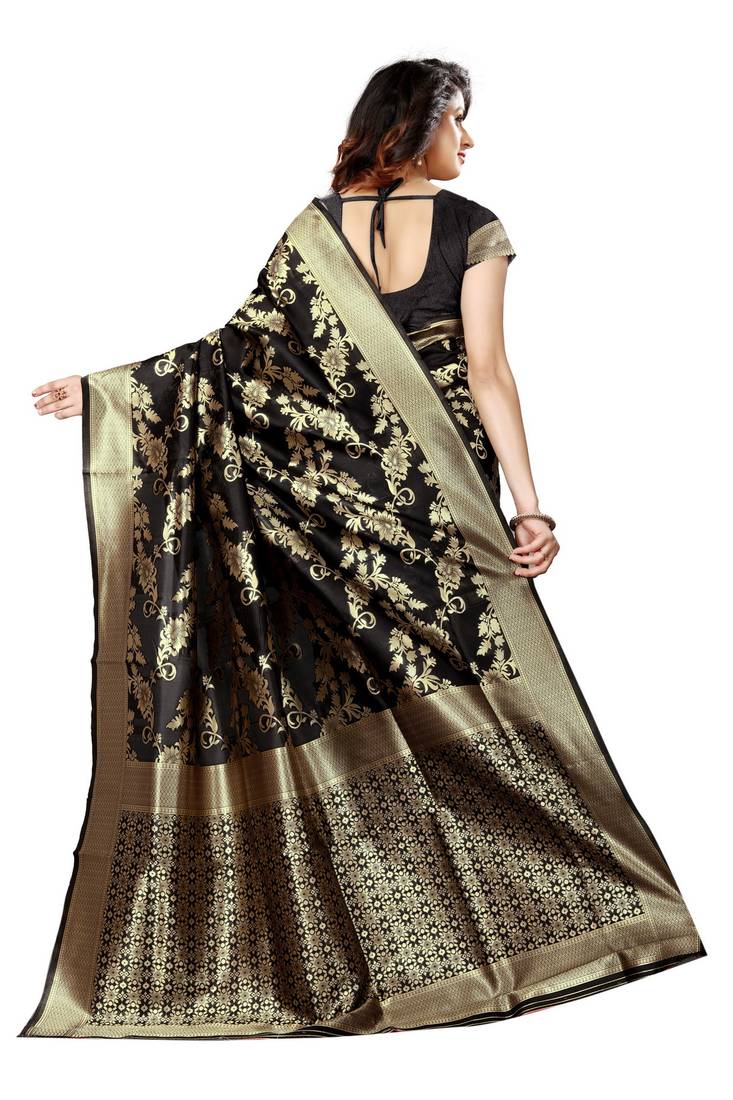 Black Woven Art Silk Saree With Blouse