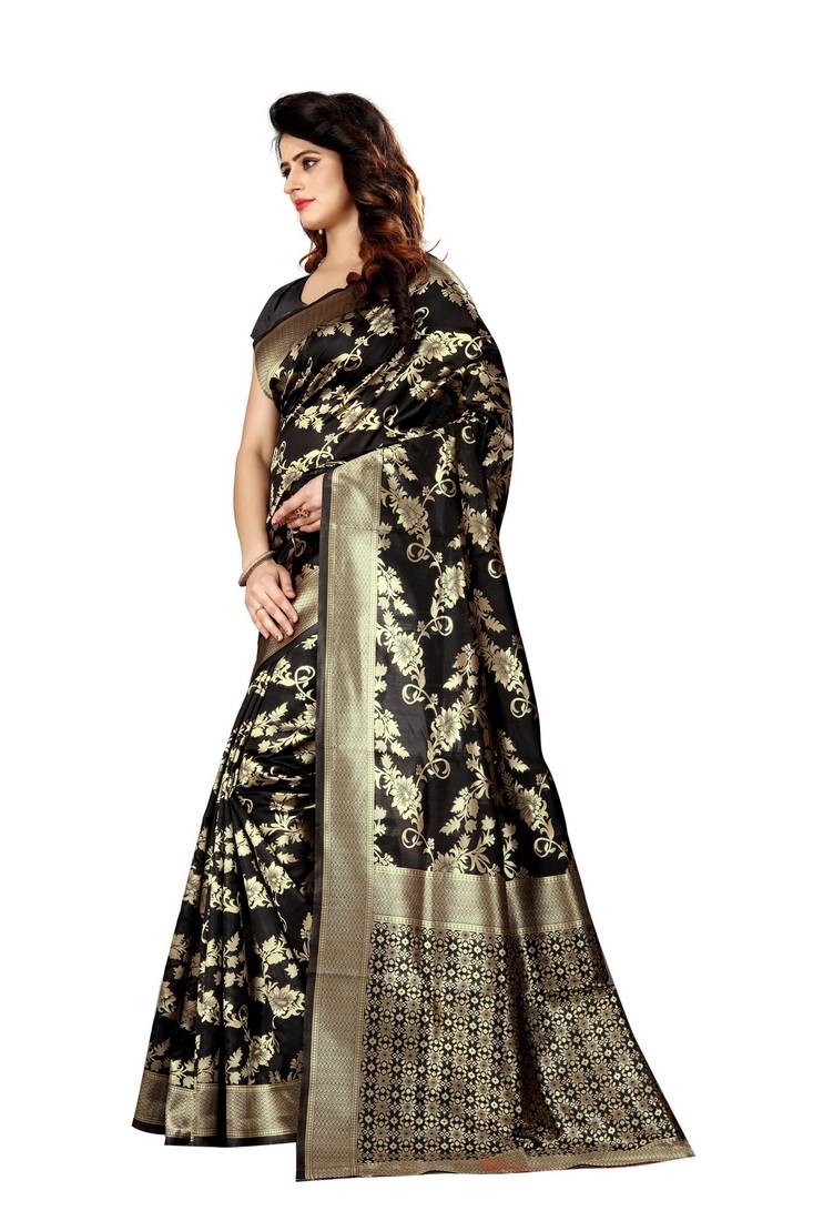 Black Woven Art Silk Saree With Blouse
