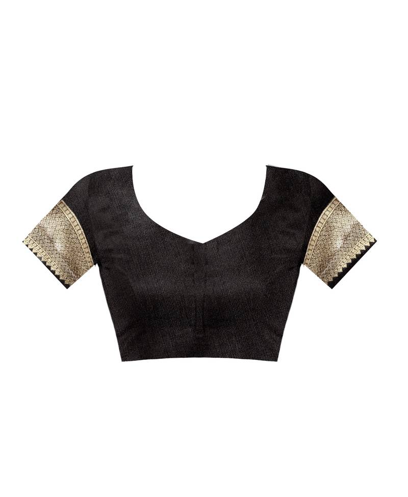 Black Woven Art Silk Saree With Blouse