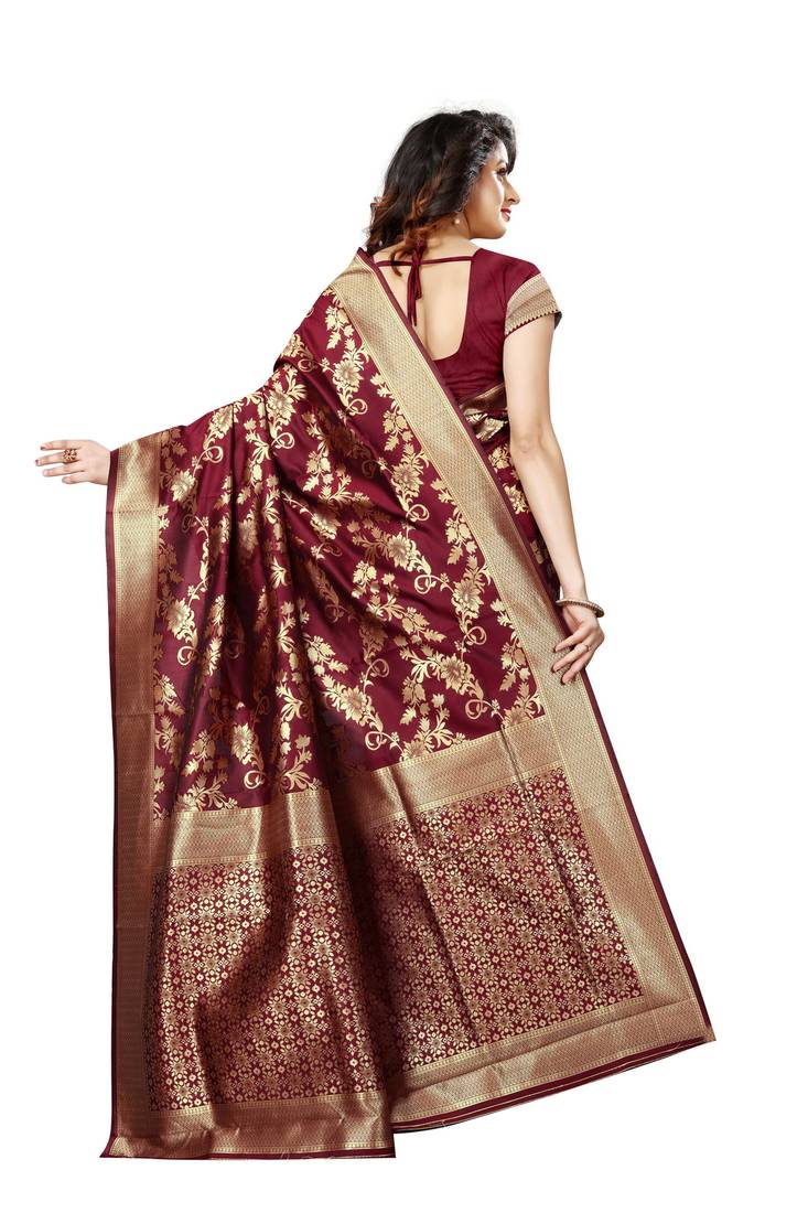 Maroon Woven Art Silk Saree With Blouse