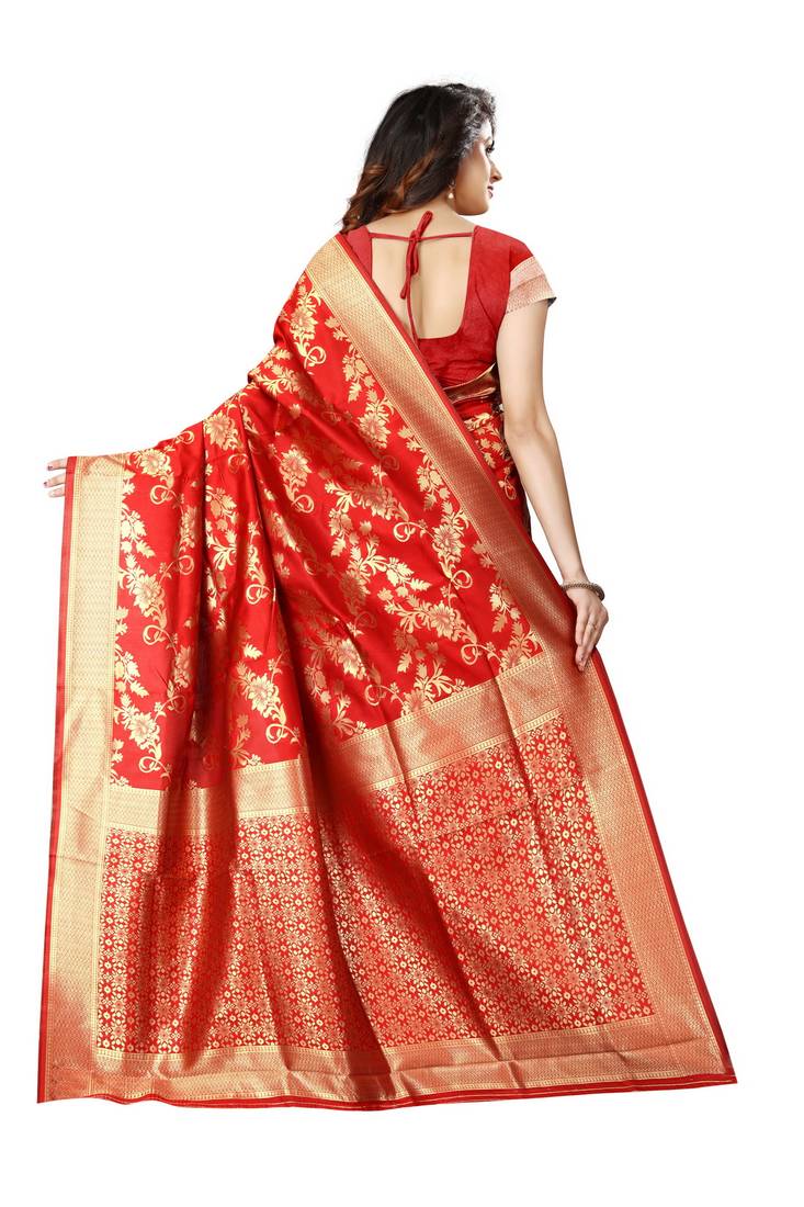 Red Woven Art Silk Saree With Blouse