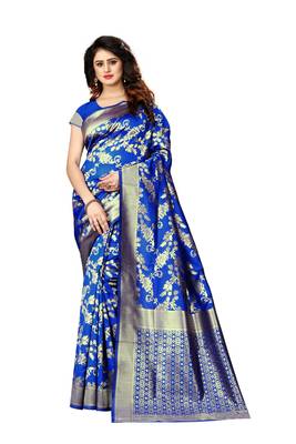 Royal Blue Woven Art Silk Saree With Blouse 1