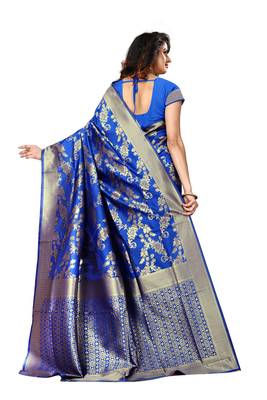 Royal Blue Woven Art Silk Saree With Blouse 2