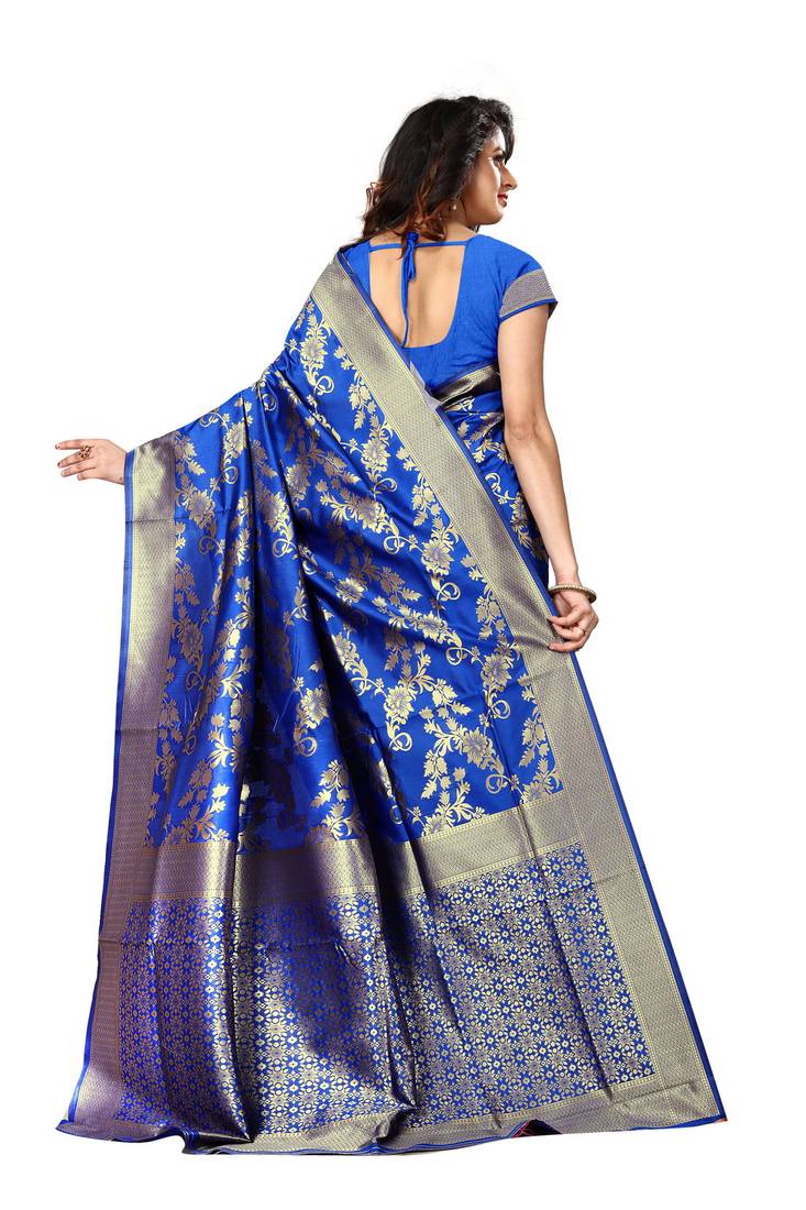 Royal Blue Woven Art Silk Saree With Blouse