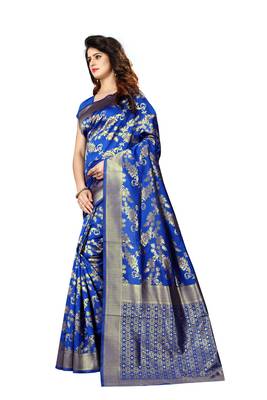 Royal Blue Woven Art Silk Saree With Blouse 3