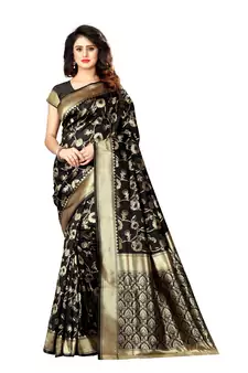 Black Woven Art Silk Saree With Blouse