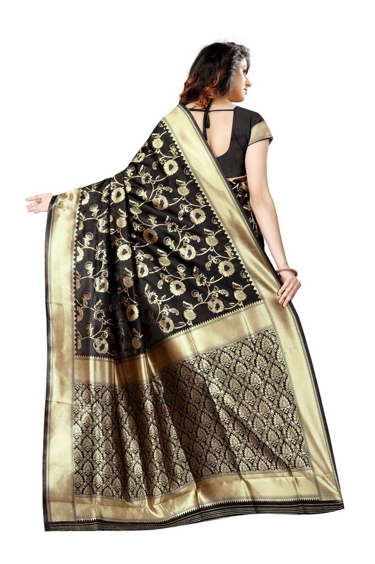 Black Woven Art Silk Saree With Blouse