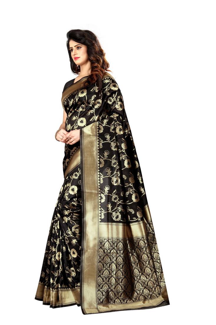 Black Woven Art Silk Saree With Blouse