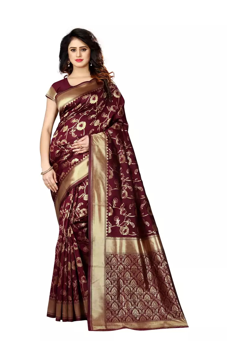 Maroon Woven Art Silk Saree With Blouse