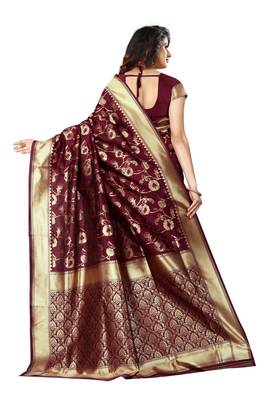 Maroon Woven Art Silk Saree With Blouse 2