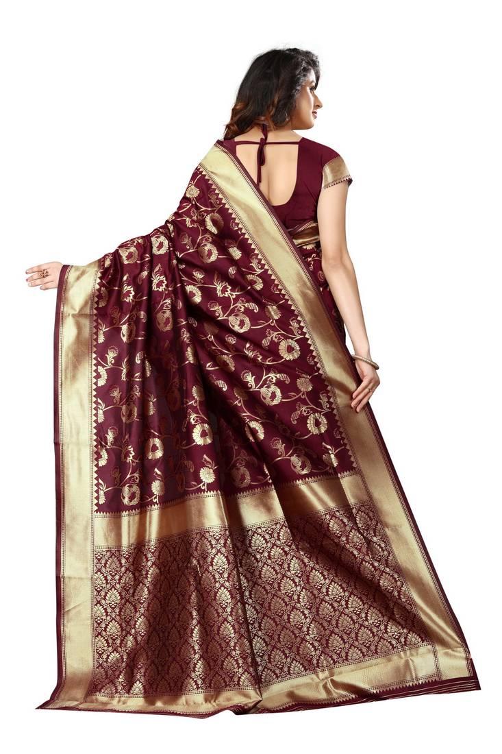 Maroon Woven Art Silk Saree With Blouse
