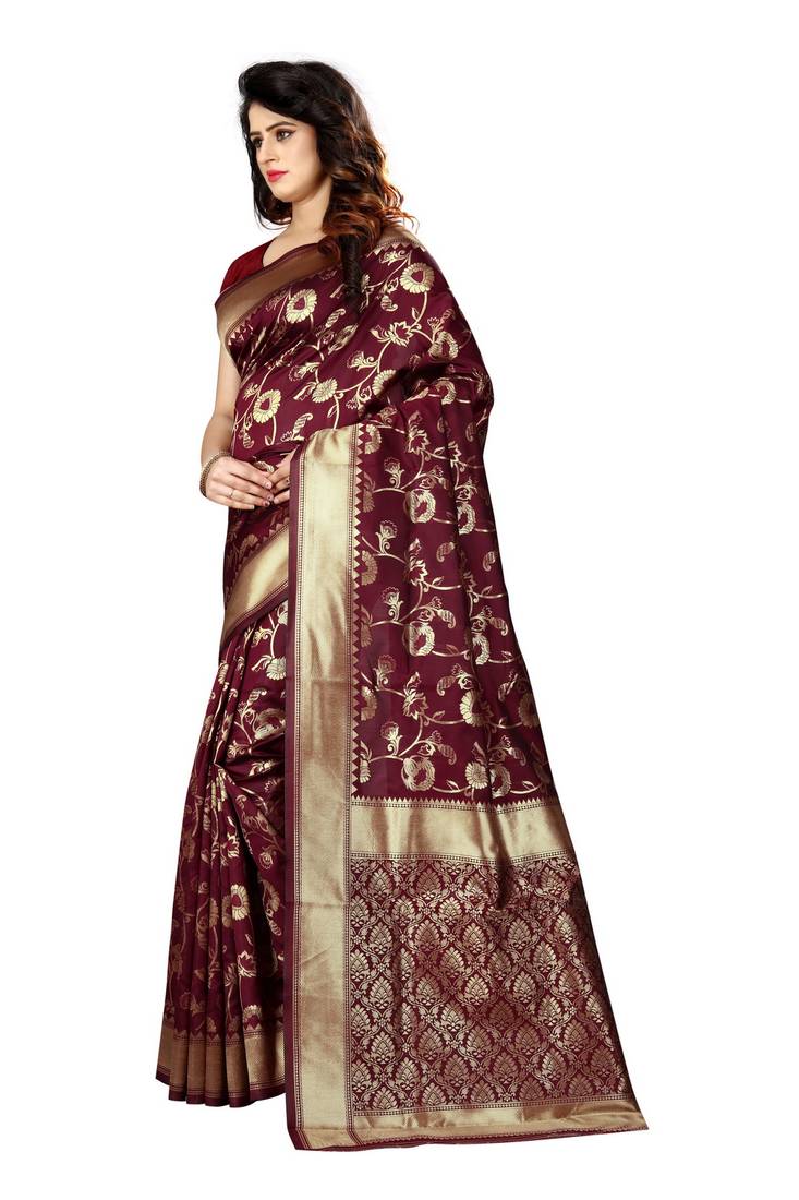 Maroon Woven Art Silk Saree With Blouse