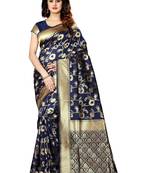 Navy Blue Woven Art Silk Saree With Blouse