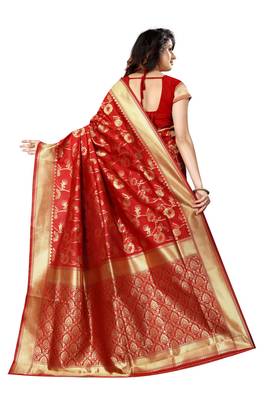 Red Woven Art Silk Saree With Blouse 2