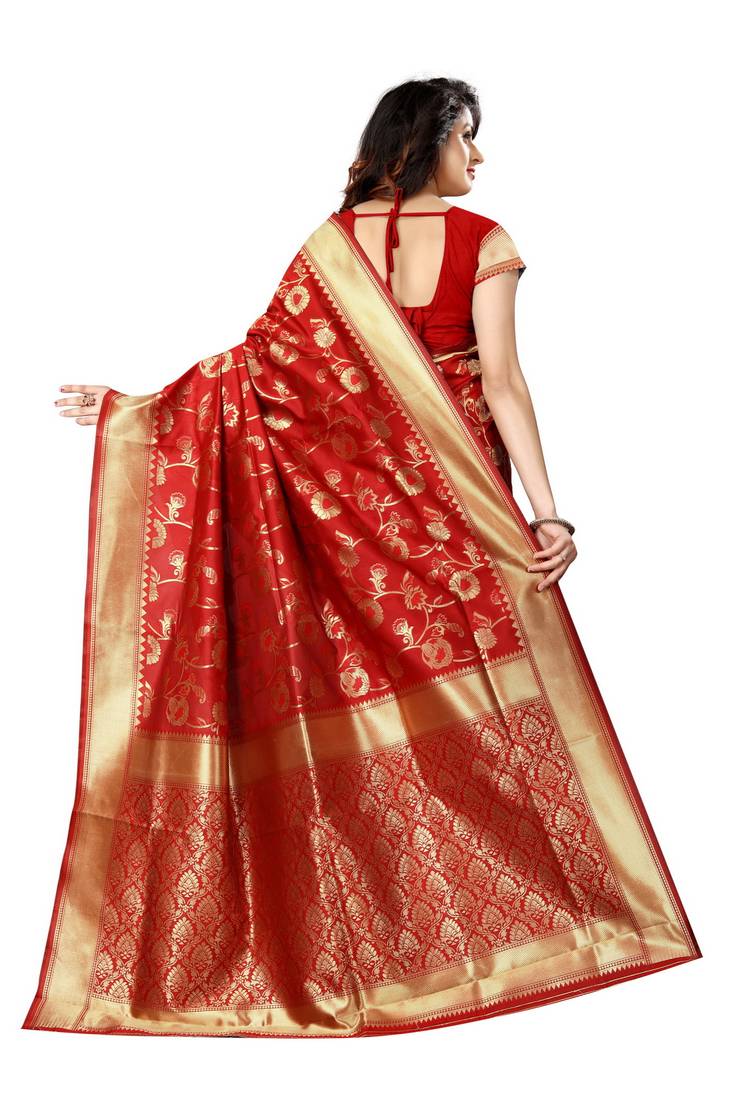 Red Woven Art Silk Saree With Blouse