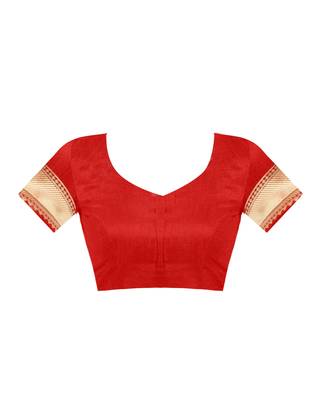 Red Woven Art Silk Saree With Blouse 4