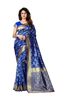 Royal Blue Woven Art Silk Saree With Blouse