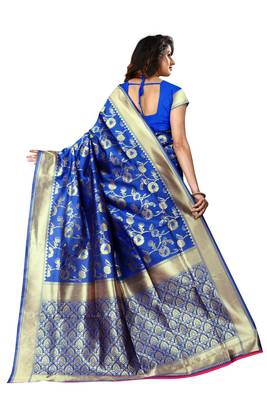 Royal Blue Woven Art Silk Saree With Blouse 2