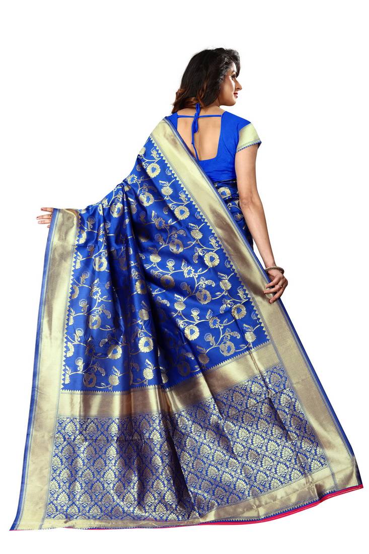 Royal Blue Woven Art Silk Saree With Blouse