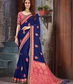 Blue embroidered art silk saree with blouse