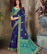 Blue embroidered art silk saree with blouse