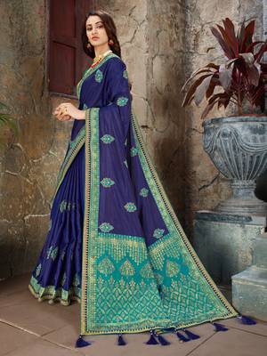 Blue embroidered art silk saree with blouse 2