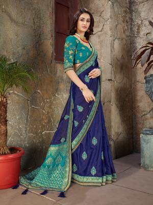 Blue embroidered art silk saree with blouse 3