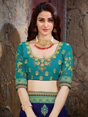 Blue embroidered art silk saree with blouse 4